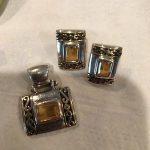 14kt/Sterling Sign Yellow Topaz Pendant/ Earrings